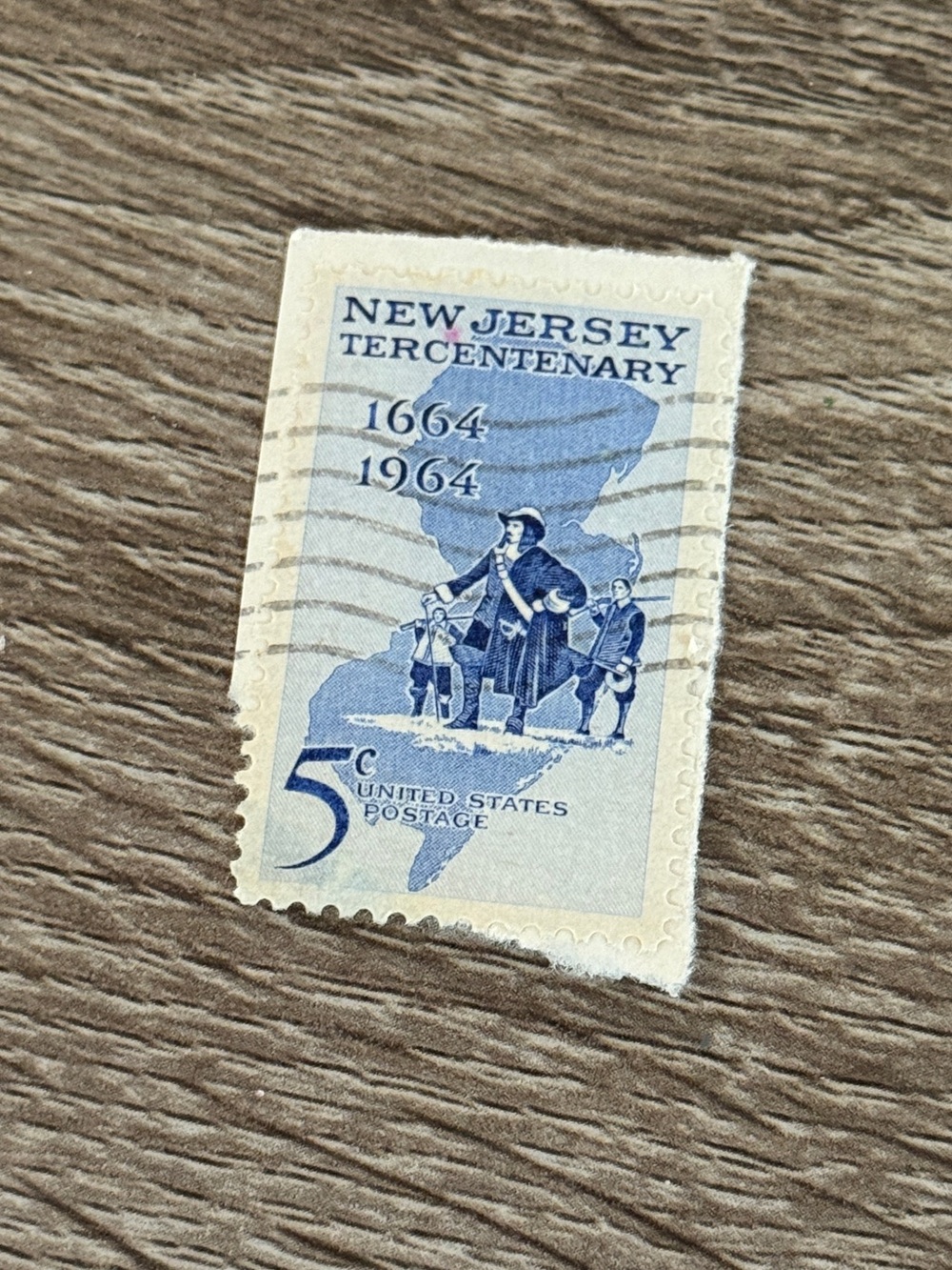 1964 5c New Jersey Tercentenary US Postage Stamp, Vintage Art